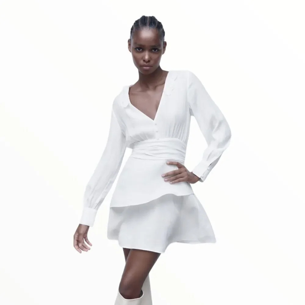 ZARA | White | OPENWORK EMBROIDERED MINI DRESS - Picture 5 of 10